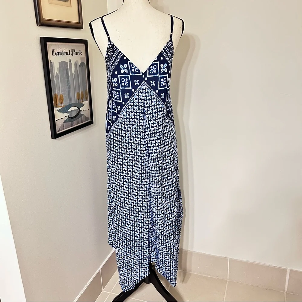 Tommy Bahama Blue & White Print Spaghetti Strap Sundress | Rayon Maxi SZ S/M - Picture 3 of 5